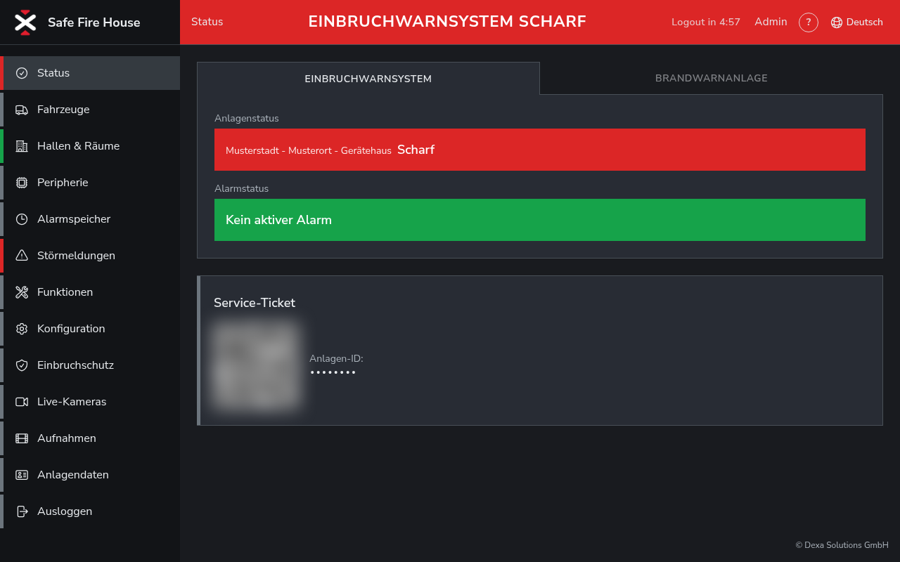 Ansicht Status mit Anlagenzustand und Anlagen-ID