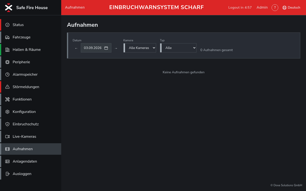 Ansicht Aufnahmen mit Filtern nach Datum, Kamera und Typ